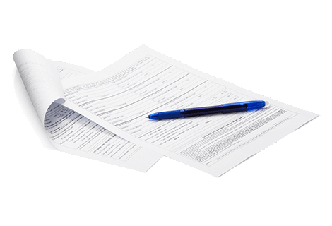 White document with blue pen to sign